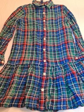 Polo Ralph Lauren Girls Plaid Button Down Drop‎ Waist Shirt Dress Size 6